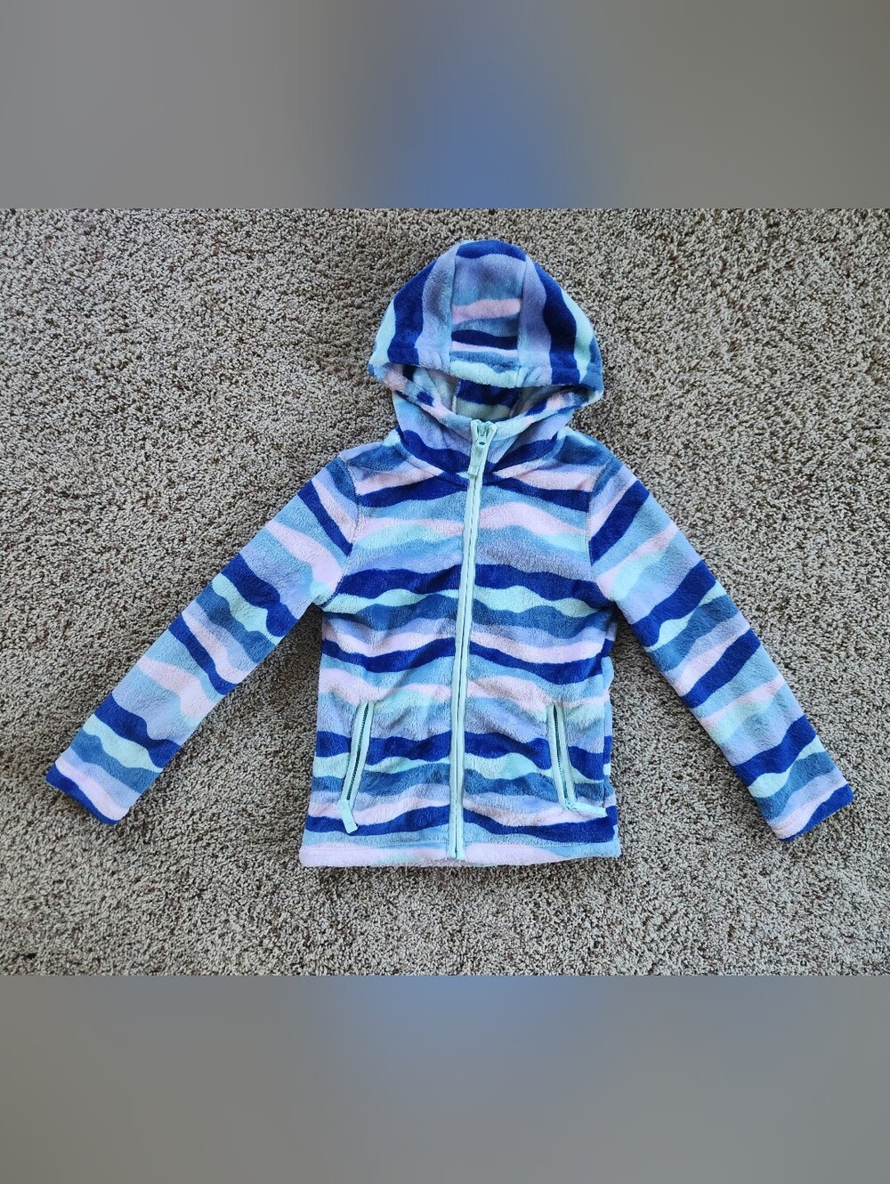 Lands' End Striped Zip Up Fleece Jacket Girls Size Small 6-7